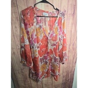 Avenue Women Shirt Size 26/28 Multicolor Button Up Shirt Sheer Dressy Blouse